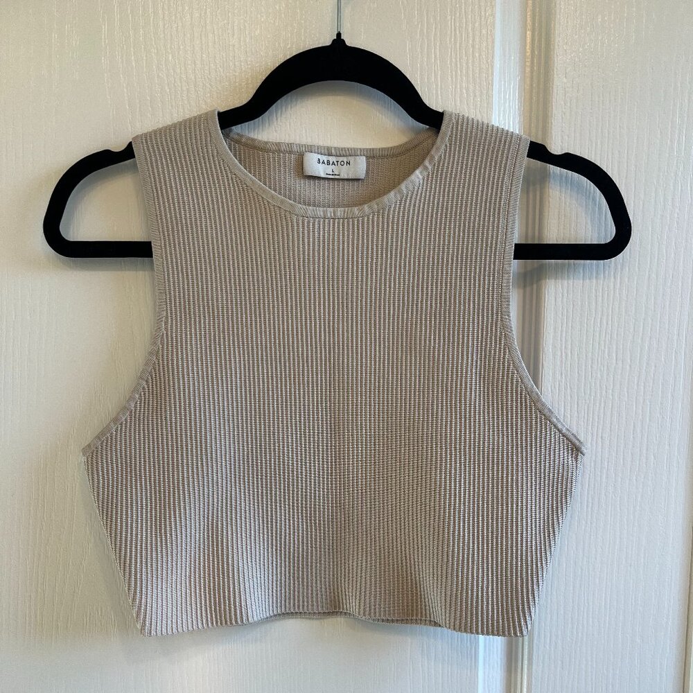 Aritzia Babaton Cropped Sculpt Knit Cream/Tan Tank Top